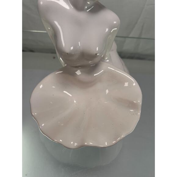 Vintage Ceramic Trinket Dish - Nude Mermaid Holding a Shell - White - 1977 - Picture 8 of 11